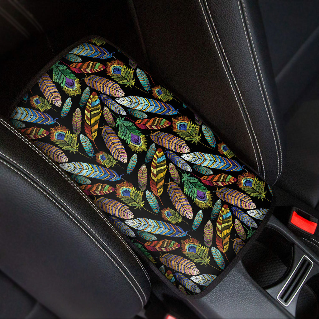 Vintage Feather Pattern Print Car Center Console Cover