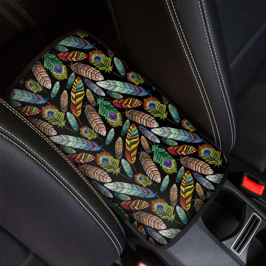 Vintage Feather Pattern Print Car Center Console Cover