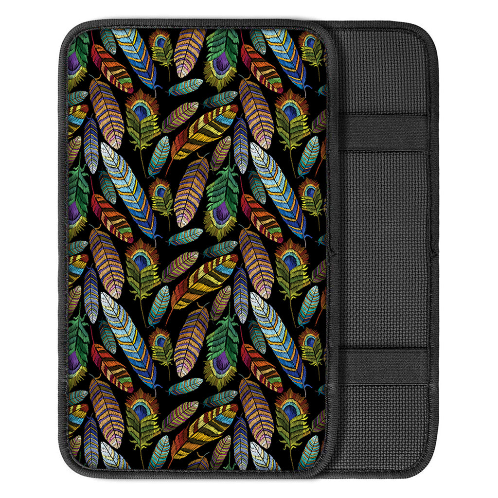 Vintage Feather Pattern Print Car Center Console Cover