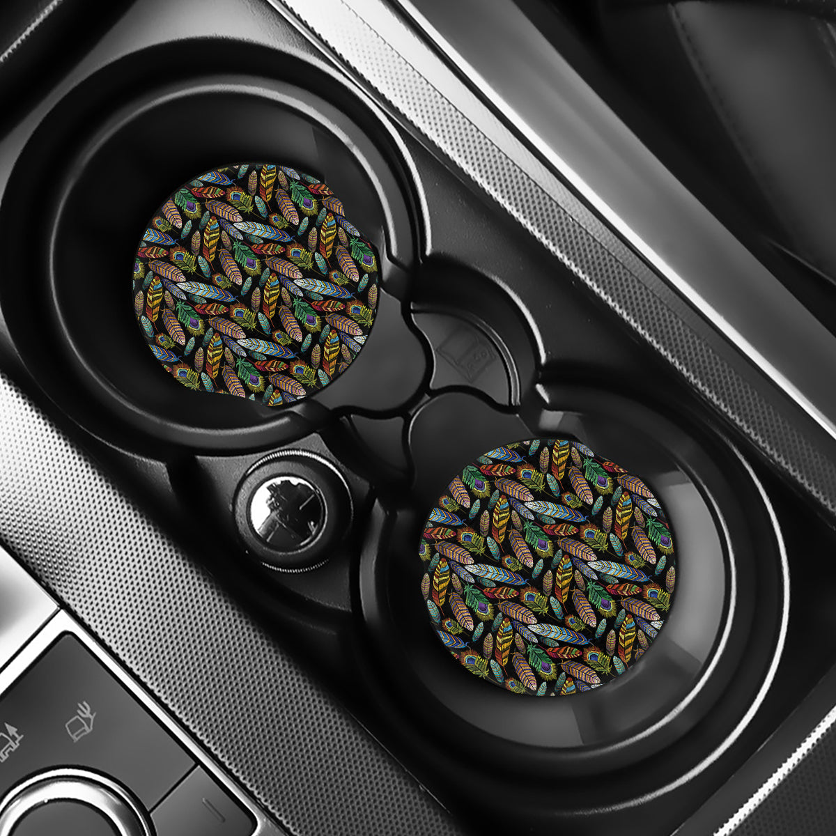 Vintage Feather Pattern Print Car Coasters