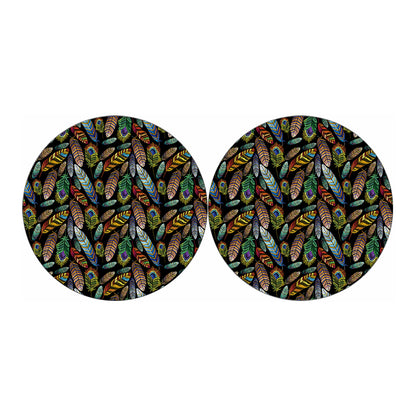 Vintage Feather Pattern Print Car Coasters