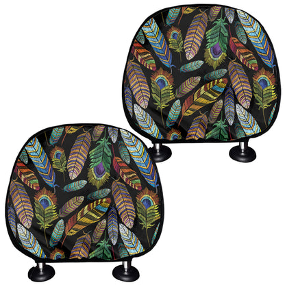 Vintage Feather Pattern Print Car Headrest Covers