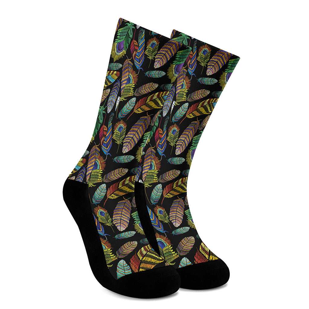 Vintage Feather Pattern Print Crew Socks