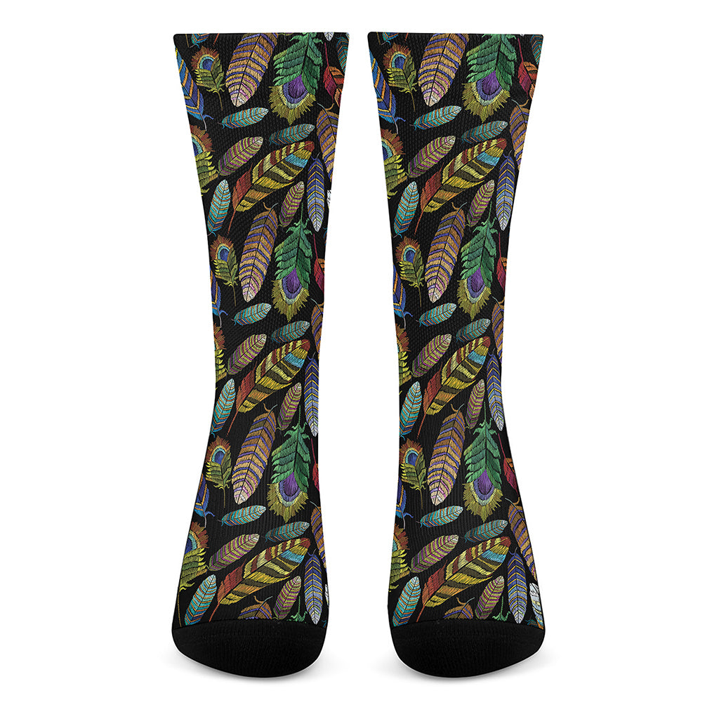 Vintage Feather Pattern Print Crew Socks