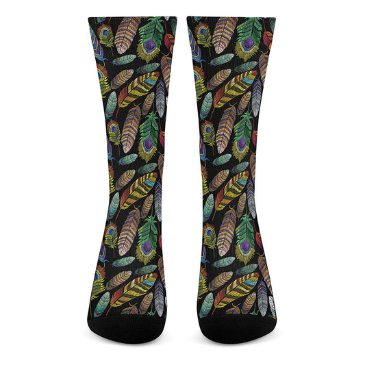 Vintage Feather Pattern Print Crew Socks