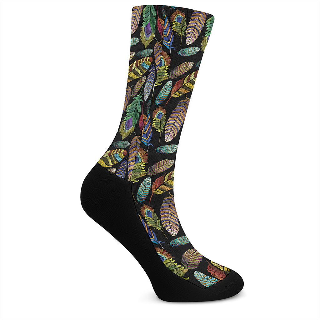 Vintage Feather Pattern Print Crew Socks