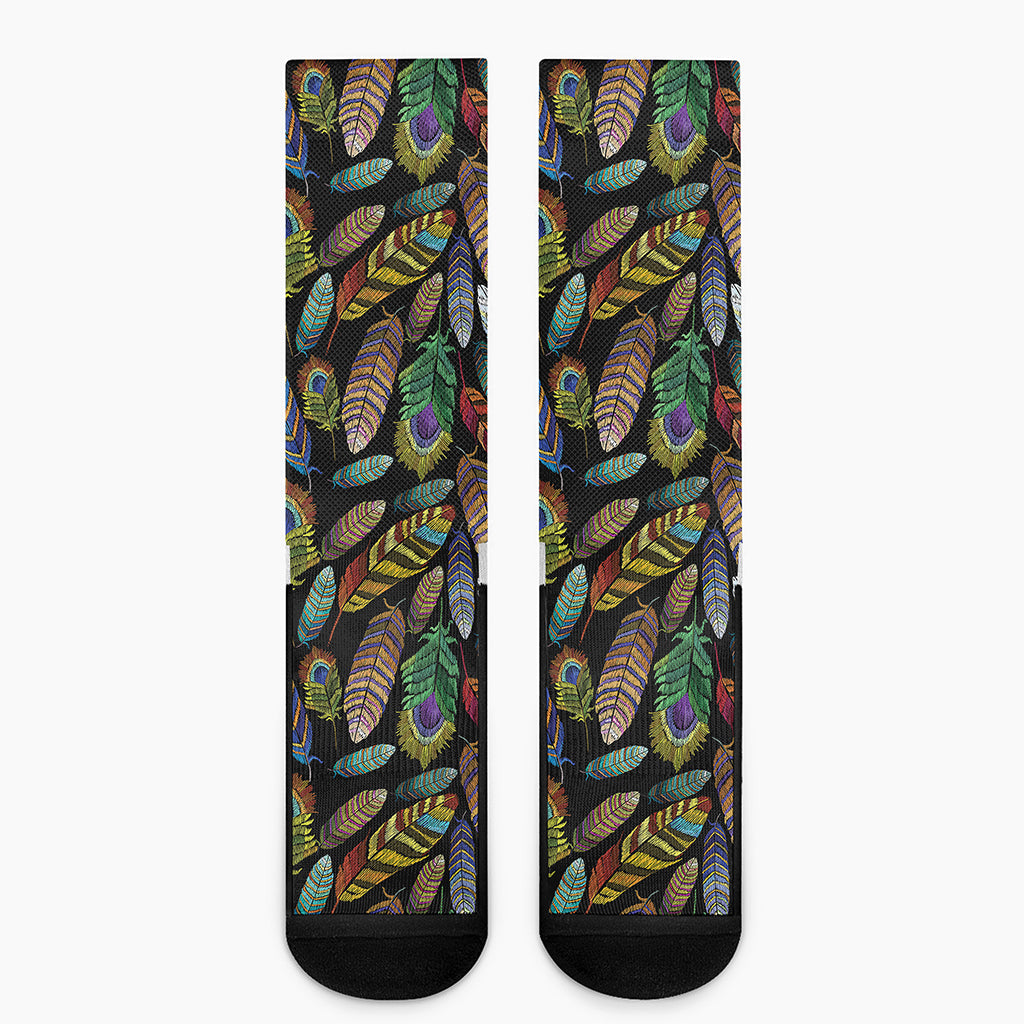 Vintage Feather Pattern Print Crew Socks