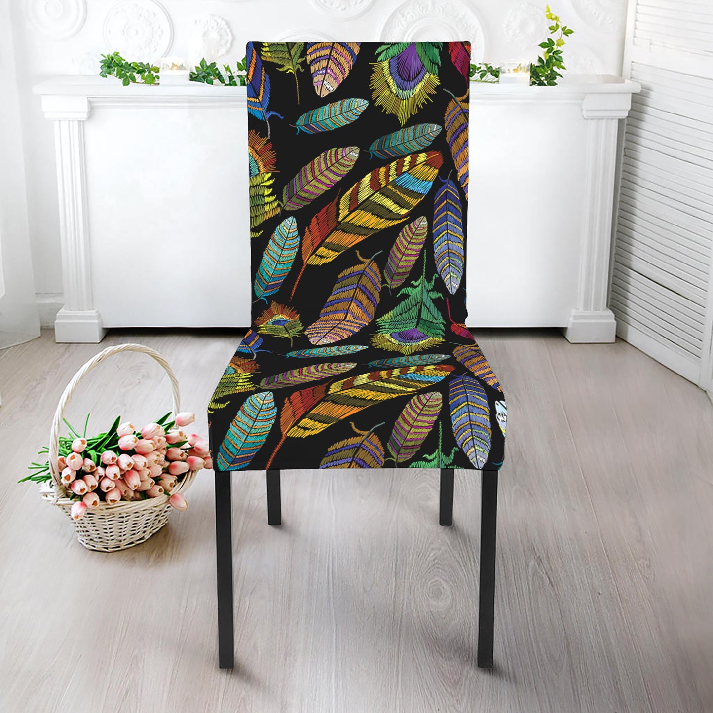 Vintage Feather Pattern Print Dining Chair Slipcover