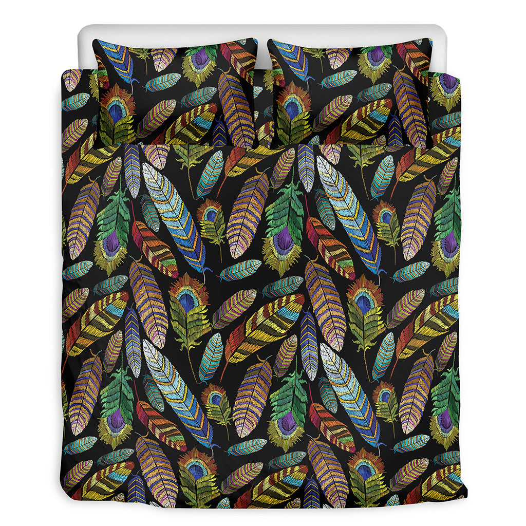 Vintage Feather Pattern Print Duvet Cover Bedding Set