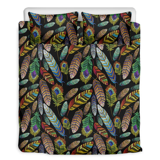 Vintage Feather Pattern Print Duvet Cover Bedding Set