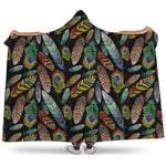 Vintage Feather Pattern Print Hooded Blanket