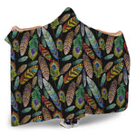Vintage Feather Pattern Print Hooded Blanket
