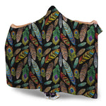 Vintage Feather Pattern Print Hooded Blanket