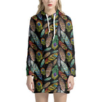 Vintage Feather Pattern Print Hoodie Dress