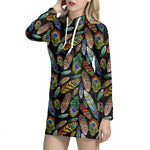 Vintage Feather Pattern Print Hoodie Dress