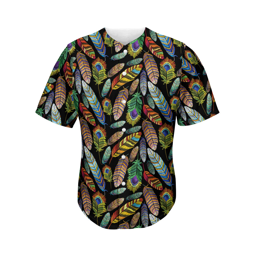 Vintage Feather Pattern Print Men's Baseball Jersey
