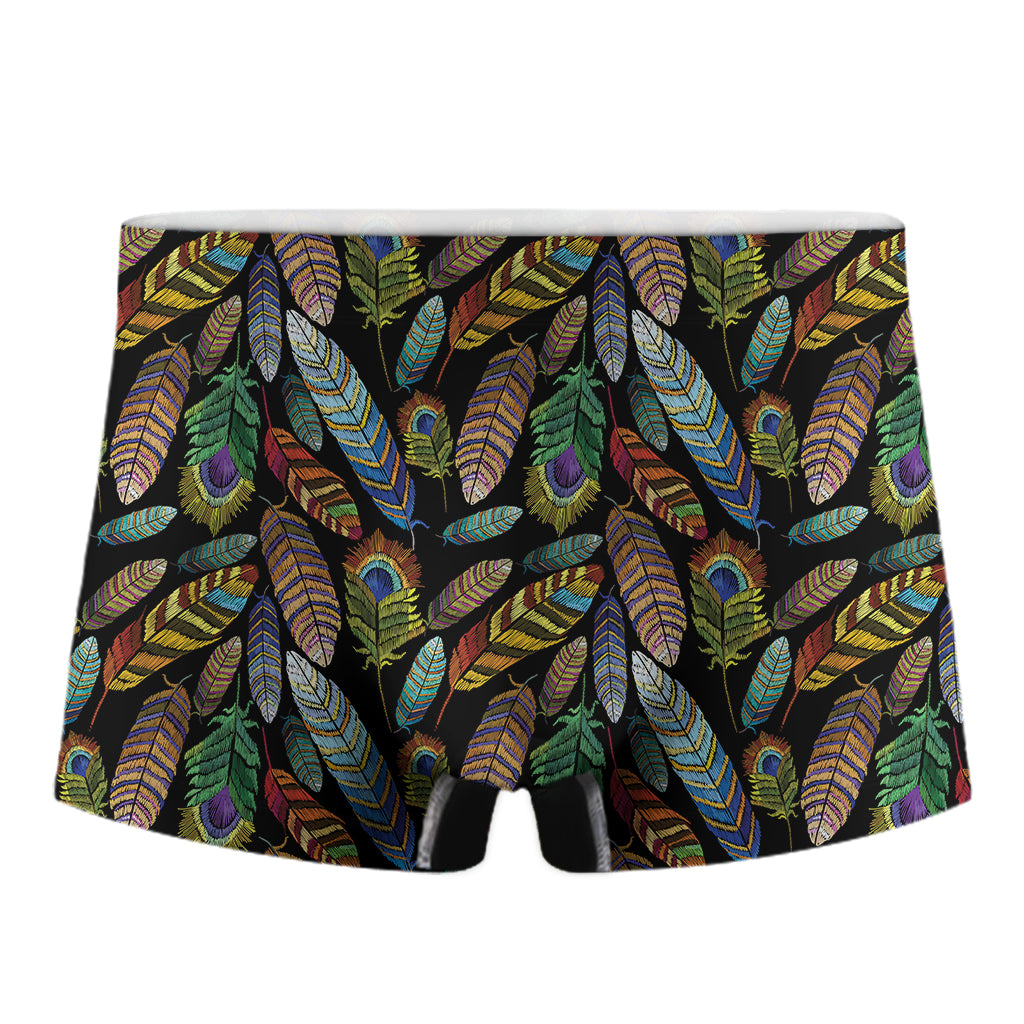 Vintage Feather Pattern Print Men's Boxer Briefs