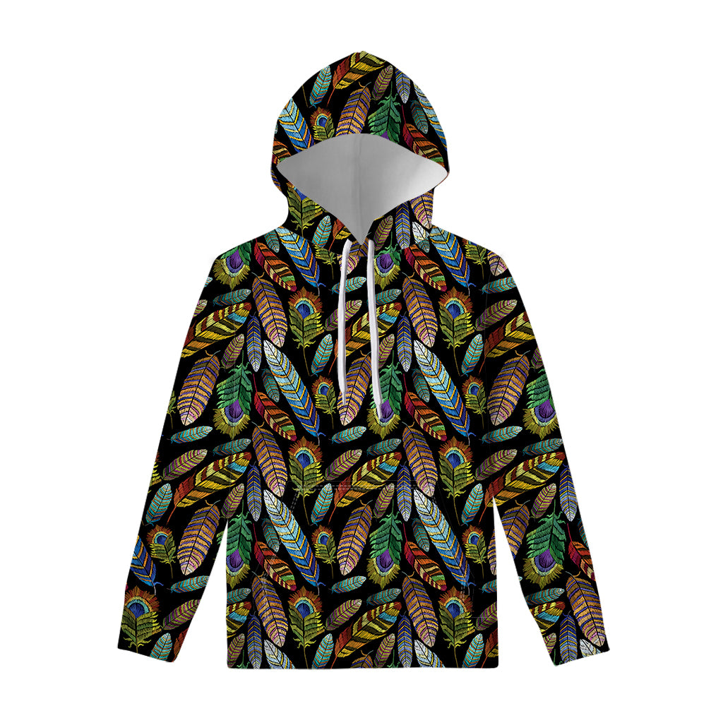 Vintage Feather Pattern Print Pullover Hoodie