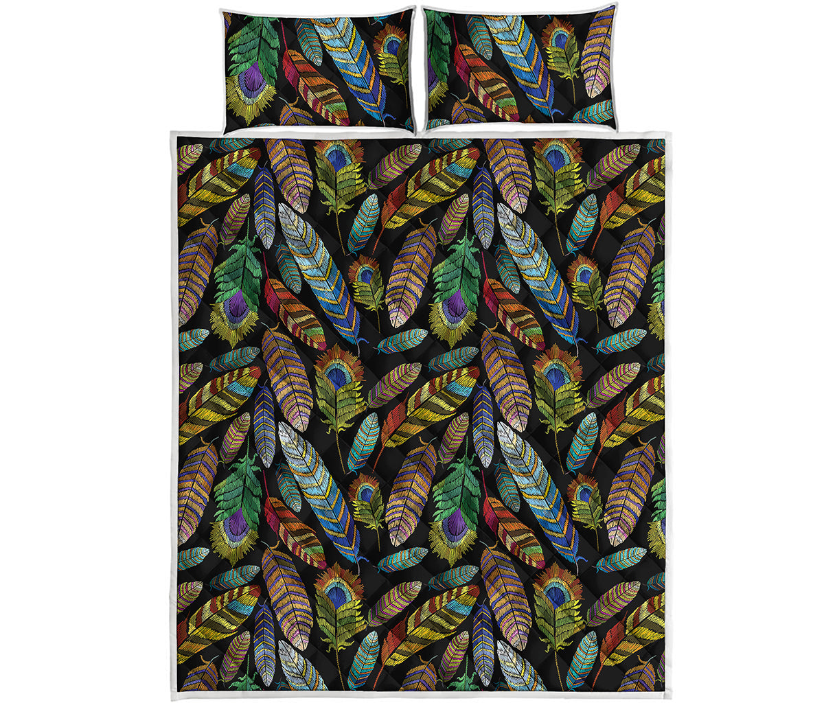 Vintage Feather Pattern Print Quilt Bed Set