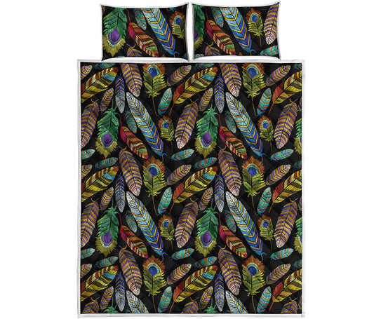 Vintage Feather Pattern Print Quilt Bed Set