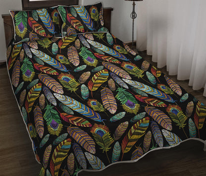 Vintage Feather Pattern Print Quilt Bed Set