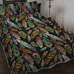 Vintage Feather Pattern Print Quilt Bed Set
