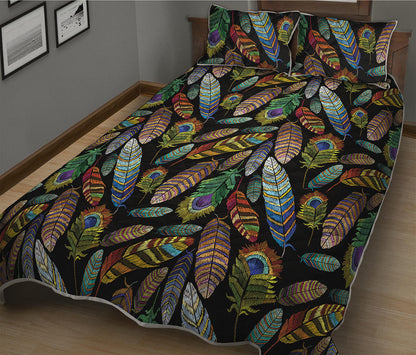 Vintage Feather Pattern Print Quilt Bed Set