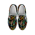 Vintage Feather Pattern Print White Slip On Shoes