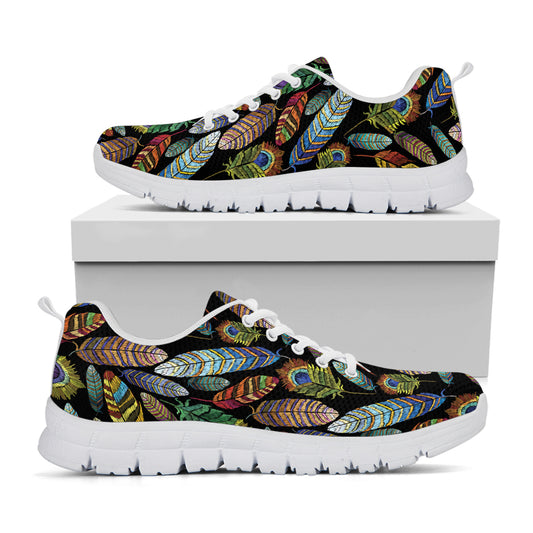 Vintage Feather Pattern Print White Sneakers
