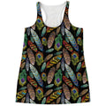 Vintage Feather Pattern Print Women's Racerback Tank Top