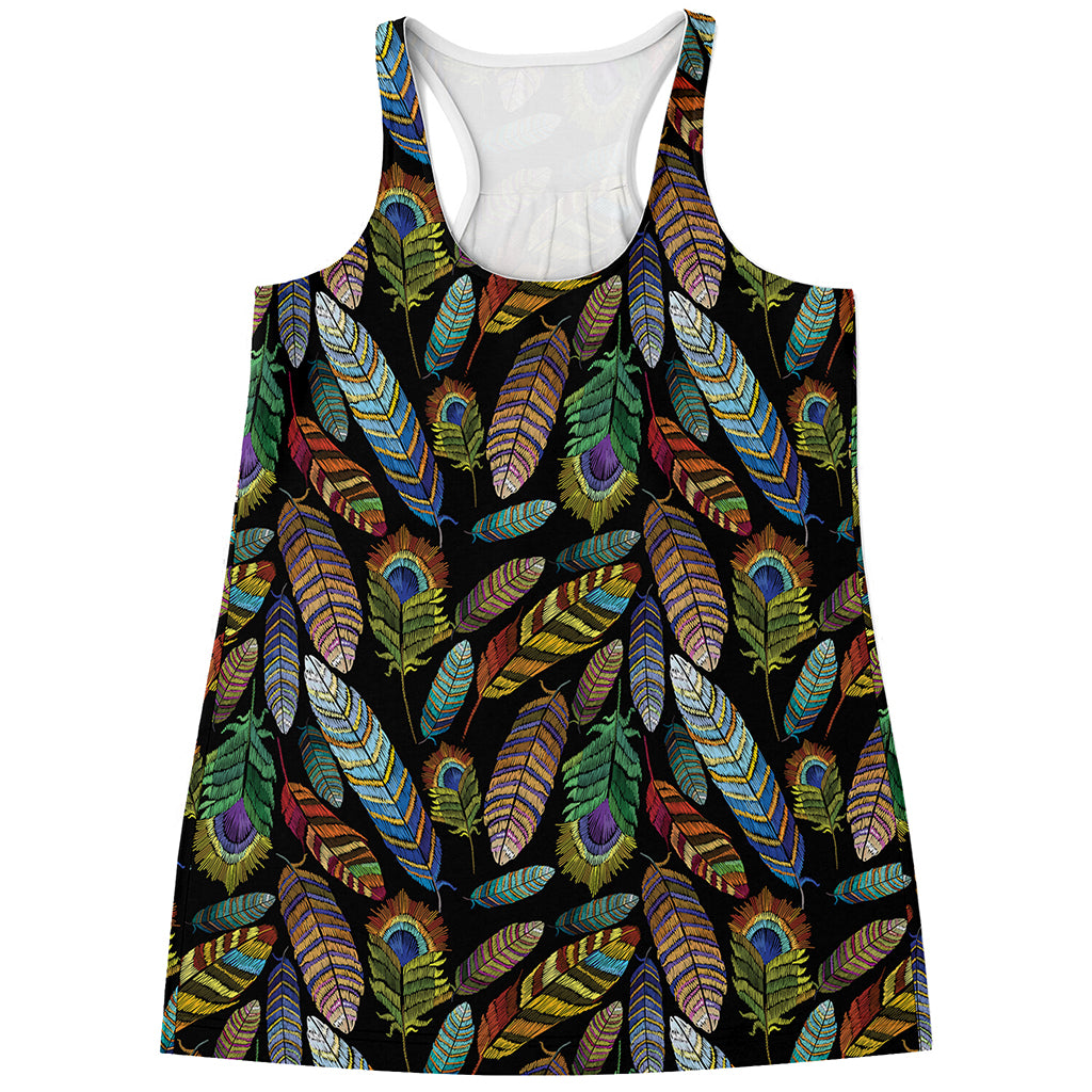 Vintage Feather Pattern Print Women's Racerback Tank Top