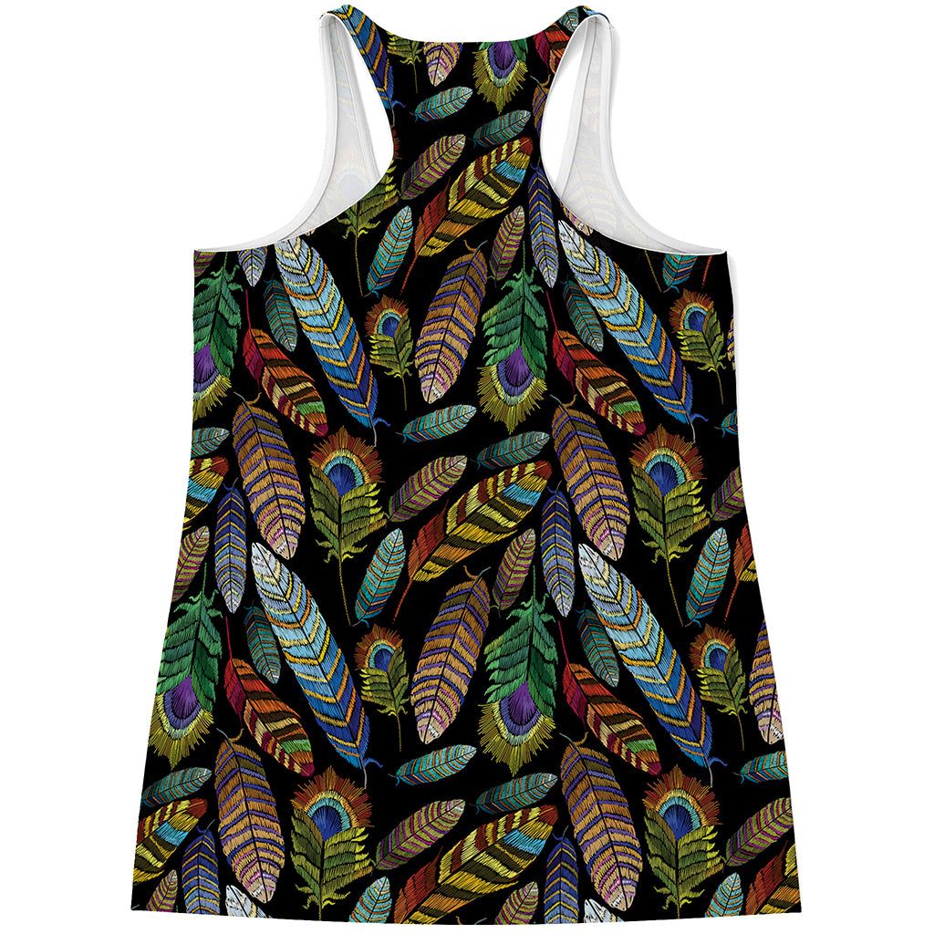 Vintage Feather Pattern Print Women's Racerback Tank Top