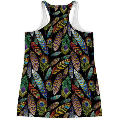 Vintage Feather Pattern Print Women's Racerback Tank Top