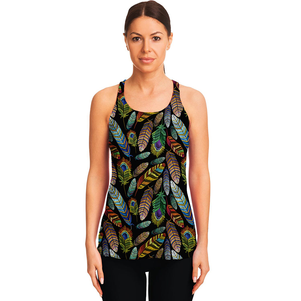 Vintage Feather Pattern Print Women's Racerback Tank Top