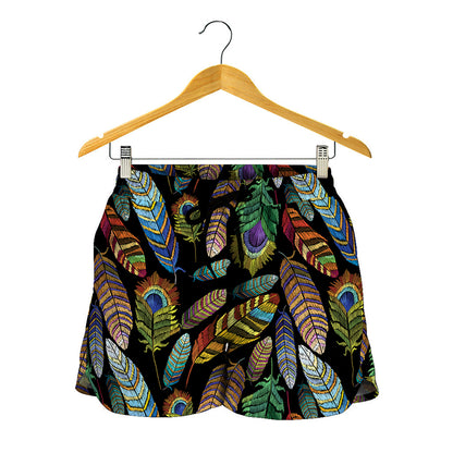 Vintage Feather Pattern Print Women's Shorts