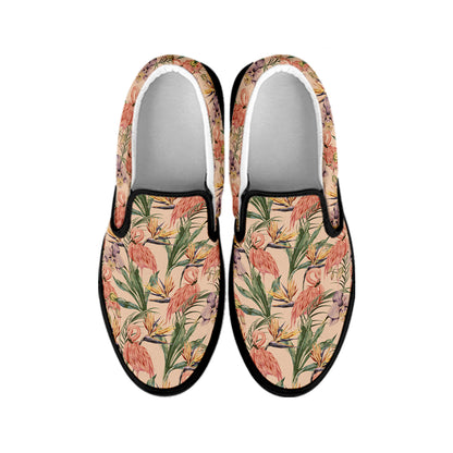 Vintage Flamingo Pattern Print Black Slip On Shoes