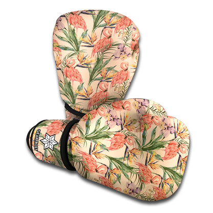 Vintage Flamingo Pattern Print Boxing Gloves