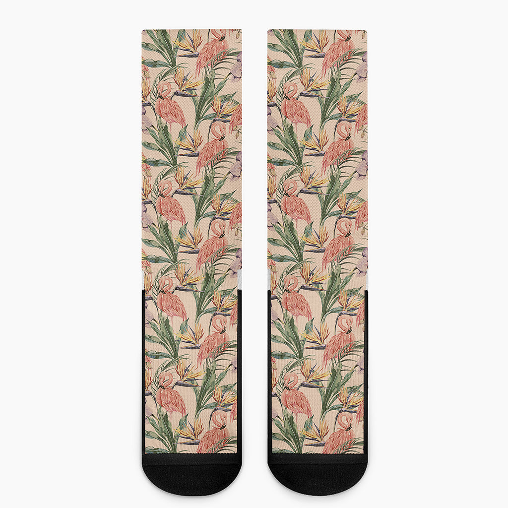 Vintage Flamingo Pattern Print Crew Socks