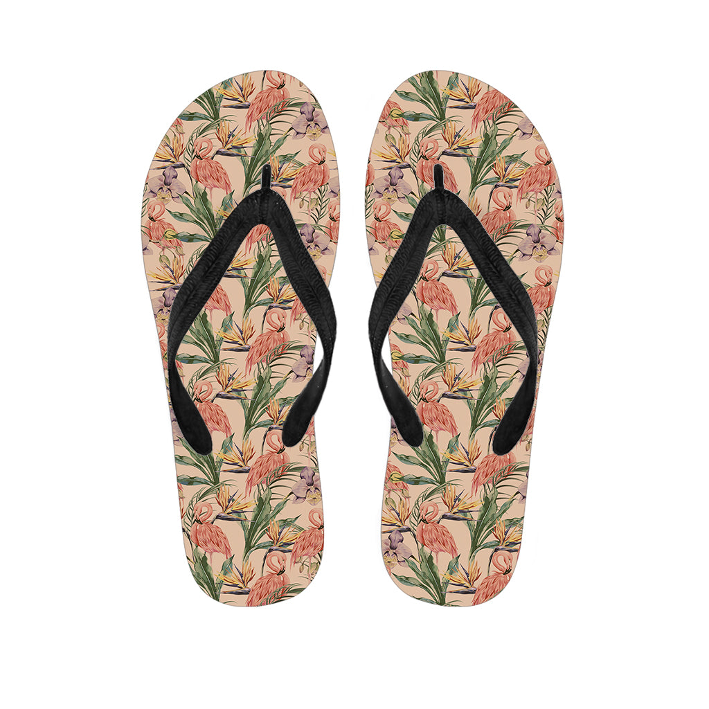 Vintage Flamingo Pattern Print Flip Flops