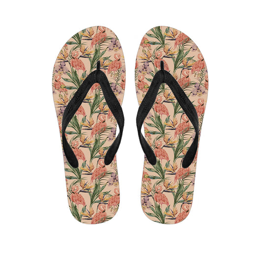 Vintage Flamingo Pattern Print Flip Flops