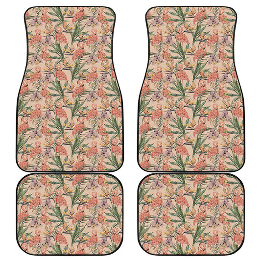 Vintage Flamingo Pattern Print Front and Back Car Floor Mats