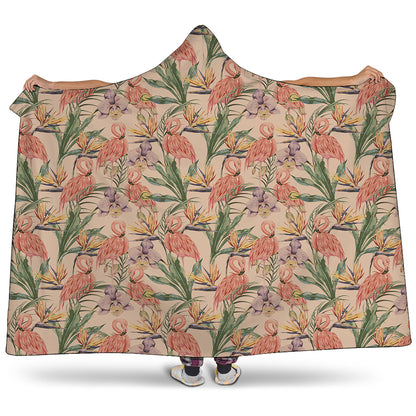 Vintage Flamingo Pattern Print Hooded Blanket