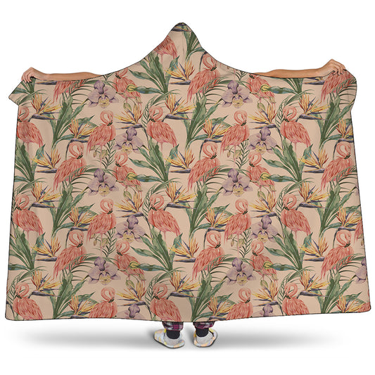 Vintage Flamingo Pattern Print Hooded Blanket