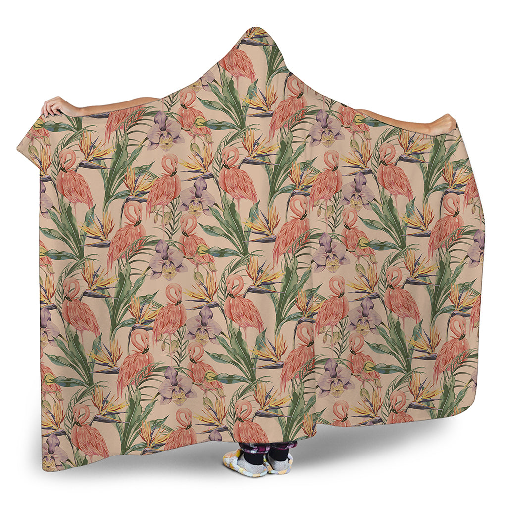 Vintage Flamingo Pattern Print Hooded Blanket