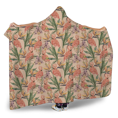 Vintage Flamingo Pattern Print Hooded Blanket