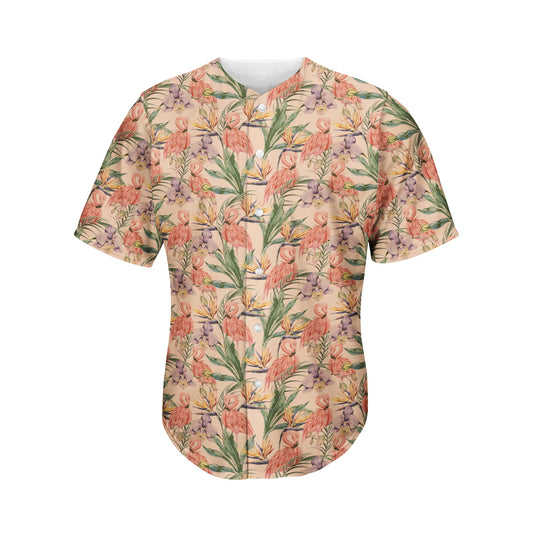 Vintage Flamingo Pattern Print Men's Baseball Jersey