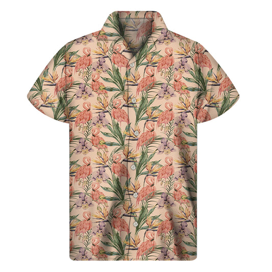 Vintage Flamingo Pattern Print Men's Short Sleeve Shirt