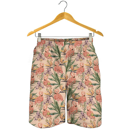 Vintage Flamingo Pattern Print Men's Shorts