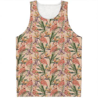 Vintage Flamingo Pattern Print Men's Tank Top