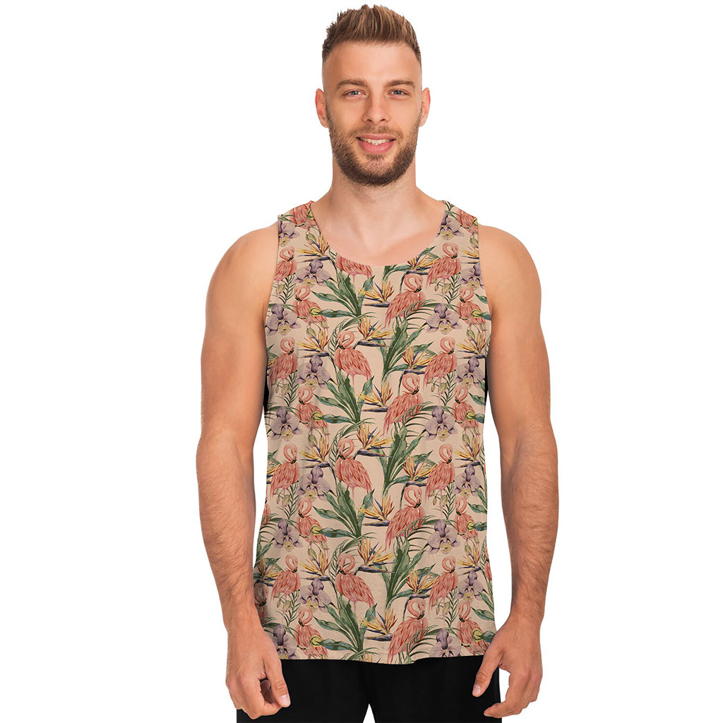 Vintage Flamingo Pattern Print Men's Tank Top